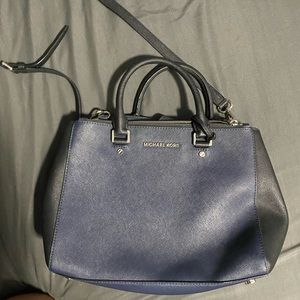 NEW Michael Kors Sutton Medium Saffiano Satchel Shoulder Bag Navy Black Dust Bag